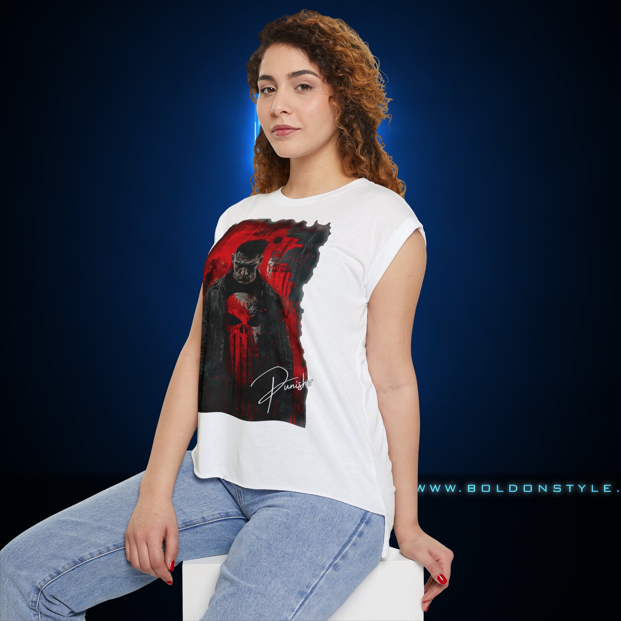 Women’s Flowy Rolled Cuffs Punisher Muscle Tee-T-Shirt-BOLD InStyle