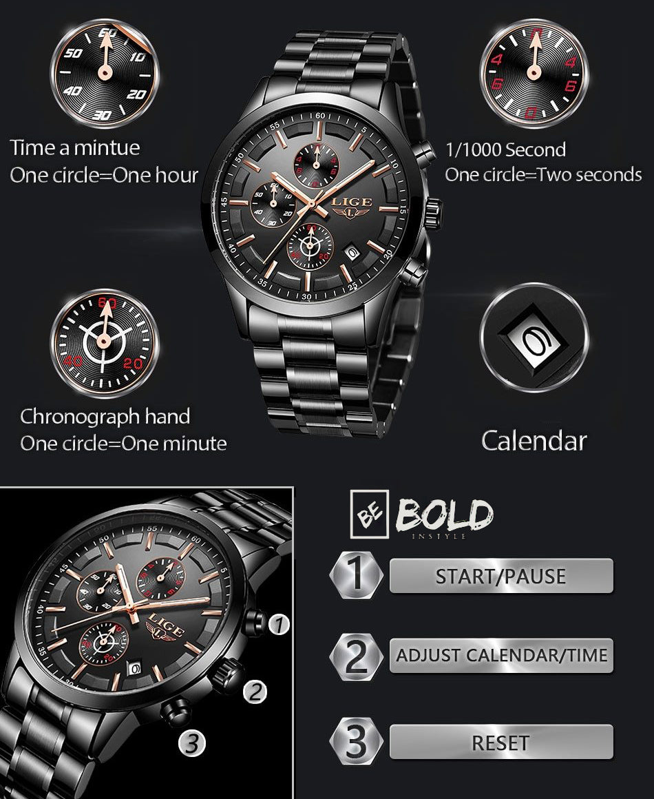 LIGE Chronograph Male Sport Watch-BOLD InStyle