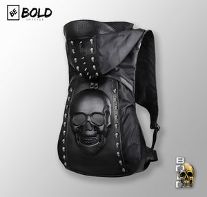 3D Skull Leather Backpack with Hood Cap-BOLD InStyle