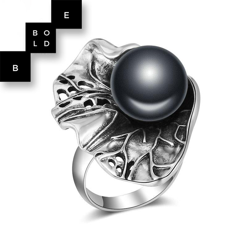Black Pearl Withered Leaves Ring for Women Black Pearl Withered Leaf Ring for Women-BOLD InStyle