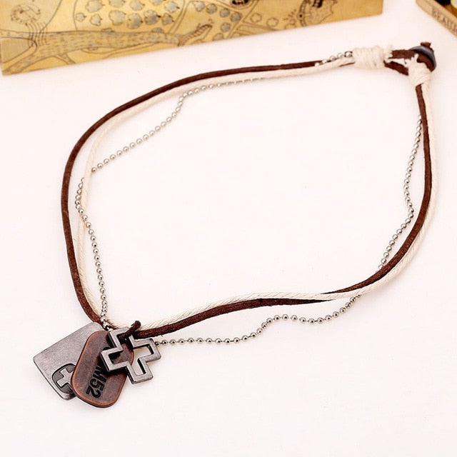 Vintage Rope Leather Pendant Necklace-BOLD InStyle