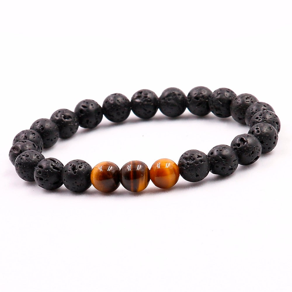 Natural Tigers Eye with Lava Stone Bracelet-BOLD InStyle