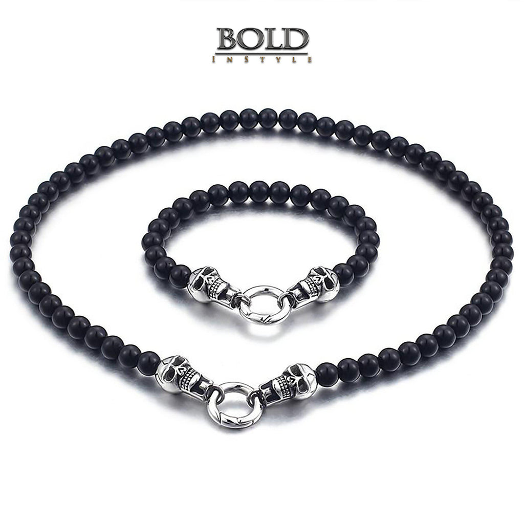 Rock Double Skull Bracelet & Necklace Set-BOLD InStyle