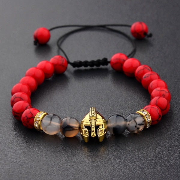 Natural Stone Black&Red Bead Gladiator Helmet Bracelet-BOLD InStyle