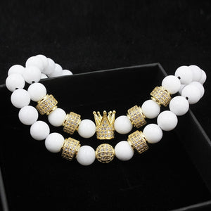 2pcs/set Natural Stone CZ Crown Charm Bracelet-BOLD InStyle
