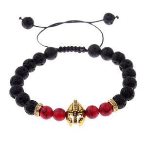 Natural Stone Black&Red Bead Gladiator Helmet Bracelet-BOLD InStyle