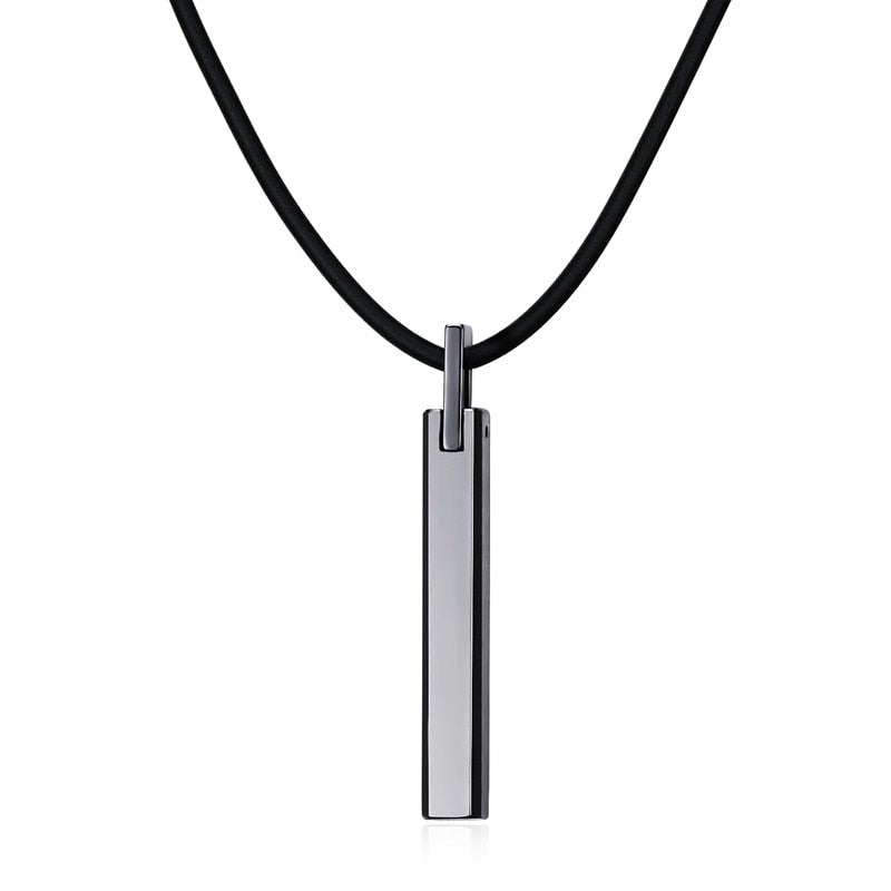 Tungsten Carbide Pillar Pendant with Black Rubber Cord Chain Necklace-BOLD InStyle