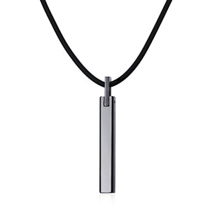Tungsten Carbide Pillar Pendant with Black Rubber Cord Chain Necklace-BOLD InStyle