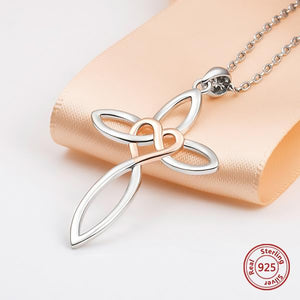 Sterling Silver Heart Cross Necklace-BOLD InStyle