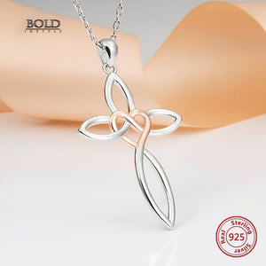 Sterling Silver Heart Cross Necklace-BOLD InStyle