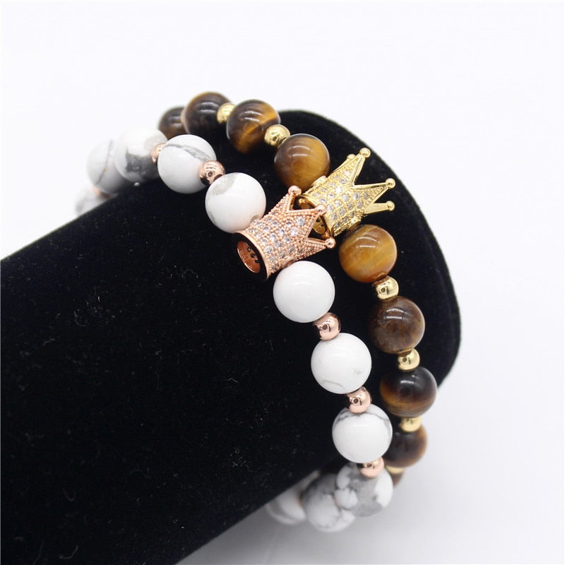 His And Her's Couples Crown Marble Bracelets-BOLD InStyle