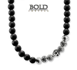 Silver Skull & Black Obsidian Beads Necklace-BOLD InStyle