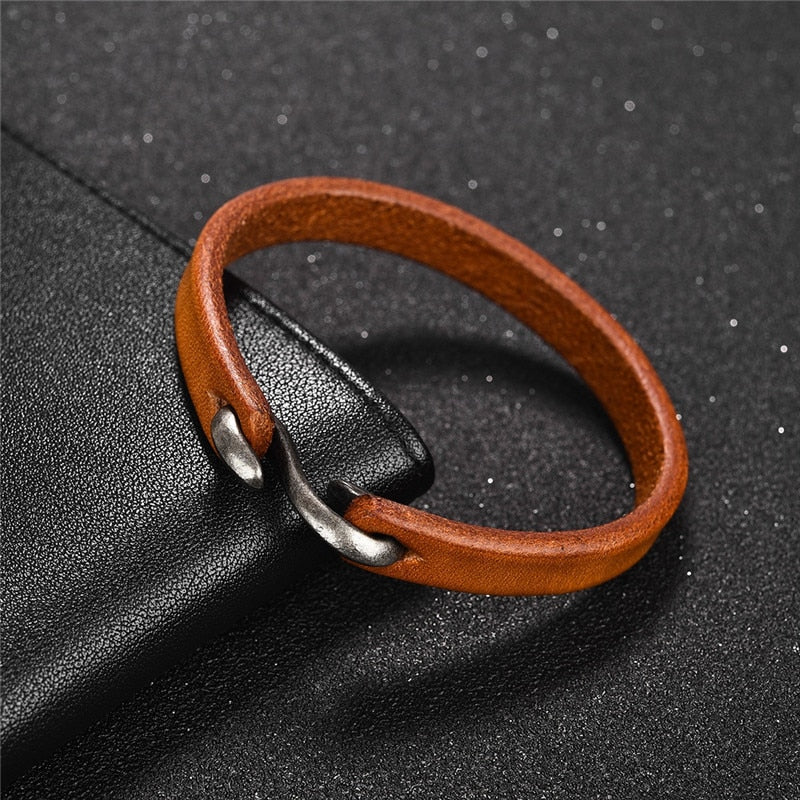 Vintage Black/Brown Genuine Leather Hook Bracelet-BOLD InStyle