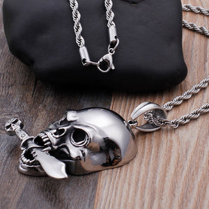 Stainless Steel Rocker Skull Pendant Necklace-BOLD InStyle