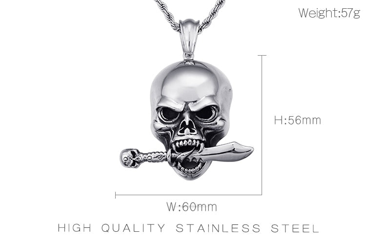 Stainless Steel Rocker Skull Pendant Necklace-BOLD InStyle
