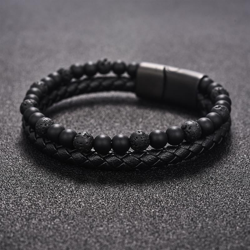 Natural Stone Black Genuine Leather Men Bracelet-BOLD InStyle