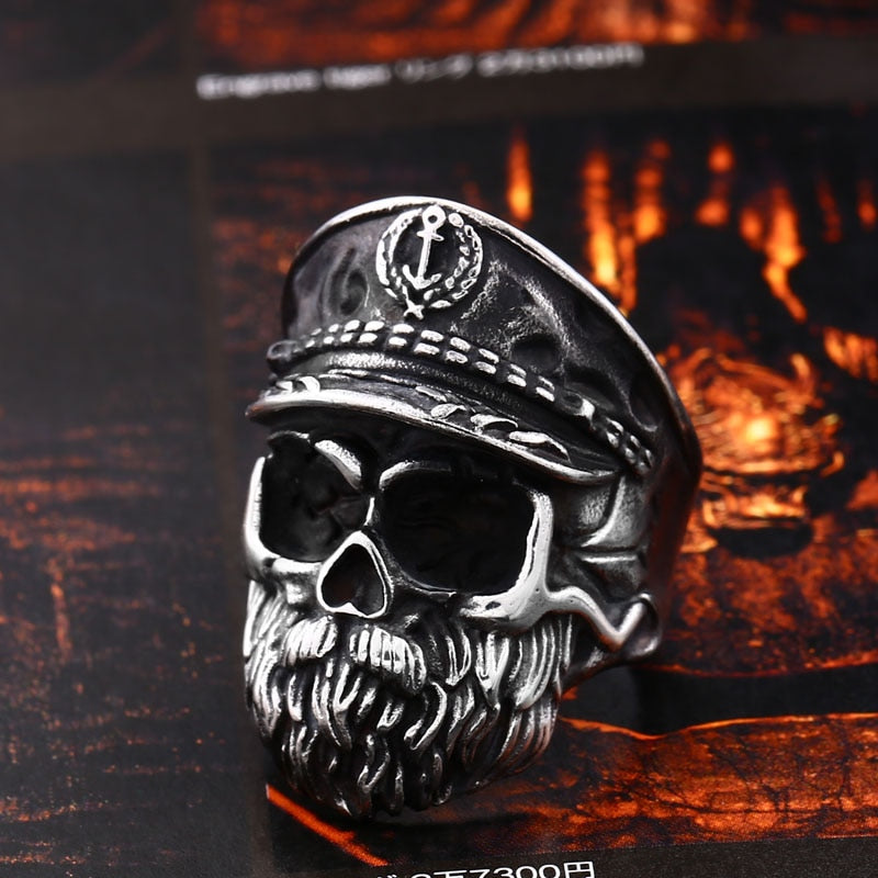 Navy Captain Gothic Skull Ring-BOLD InStyle
