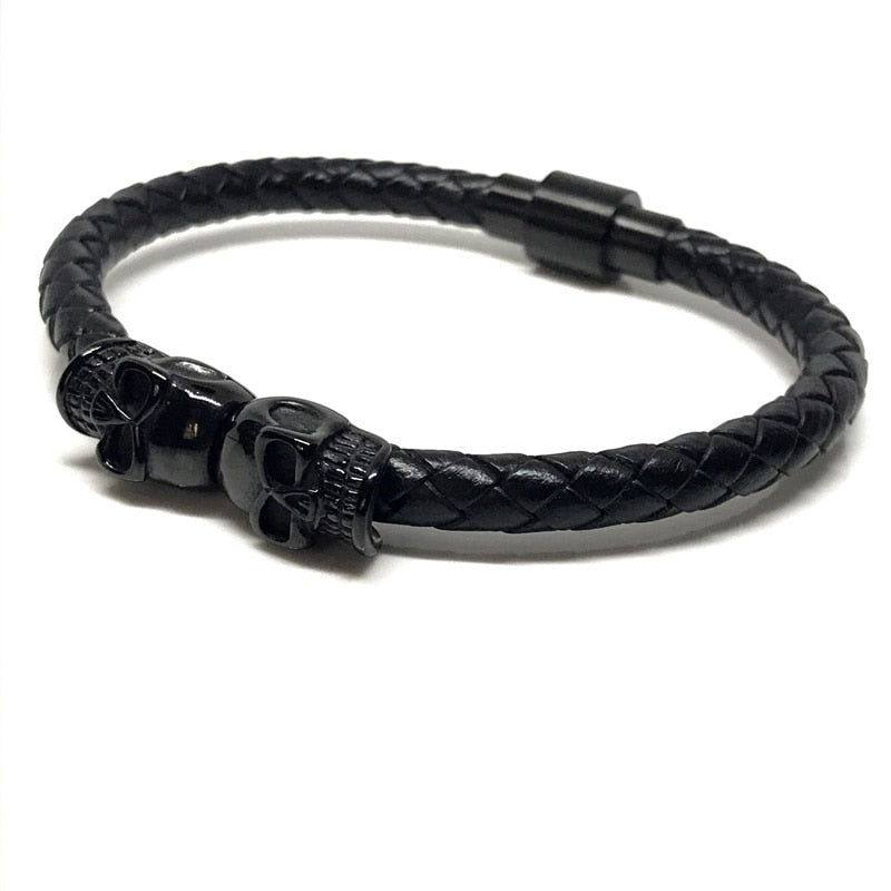 Stainless Steel Leather Skull Charm Bracelets-BOLD InStyle