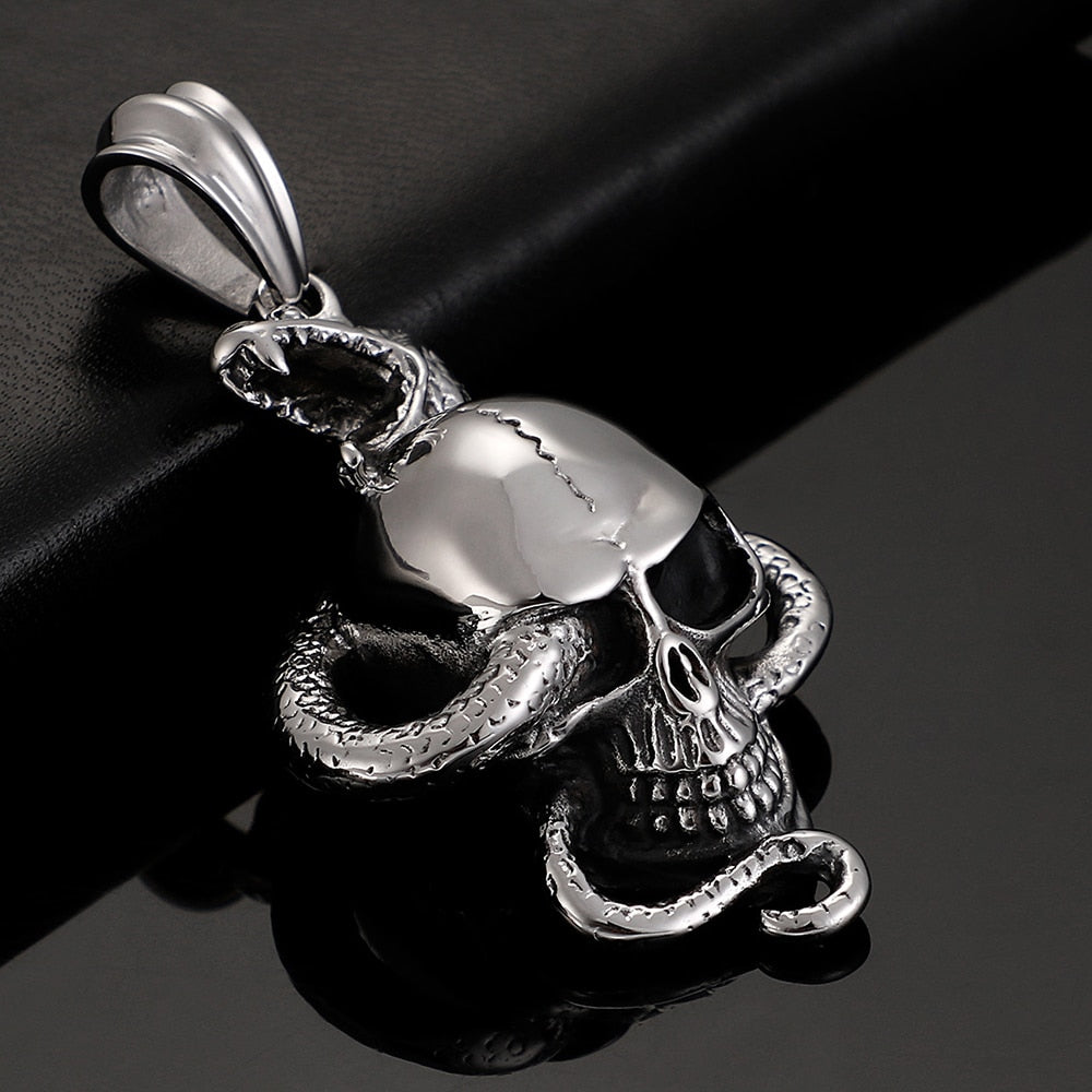 Skull & Snake Stainless Steel Pendant Necklace-BOLD InStyle