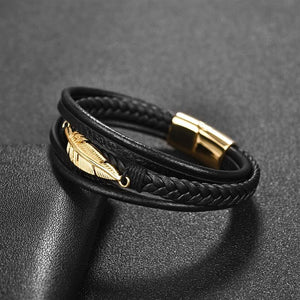 Multi-Layer Genuine Leather Feather Bracelet For Men-BOLD InStyle