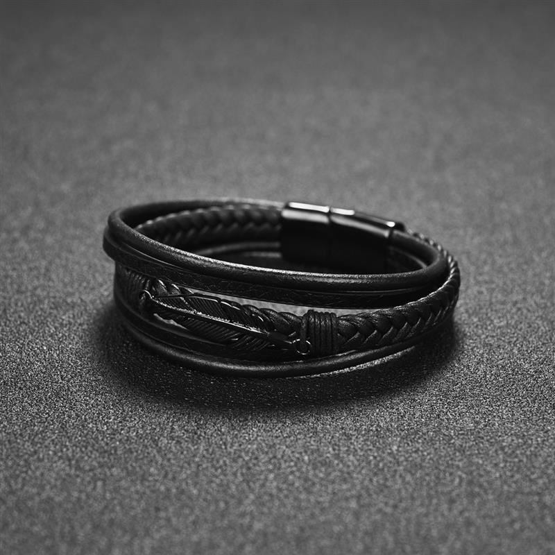 Multi-Layer Genuine Leather Feather Bracelet For Men-BOLD InStyle