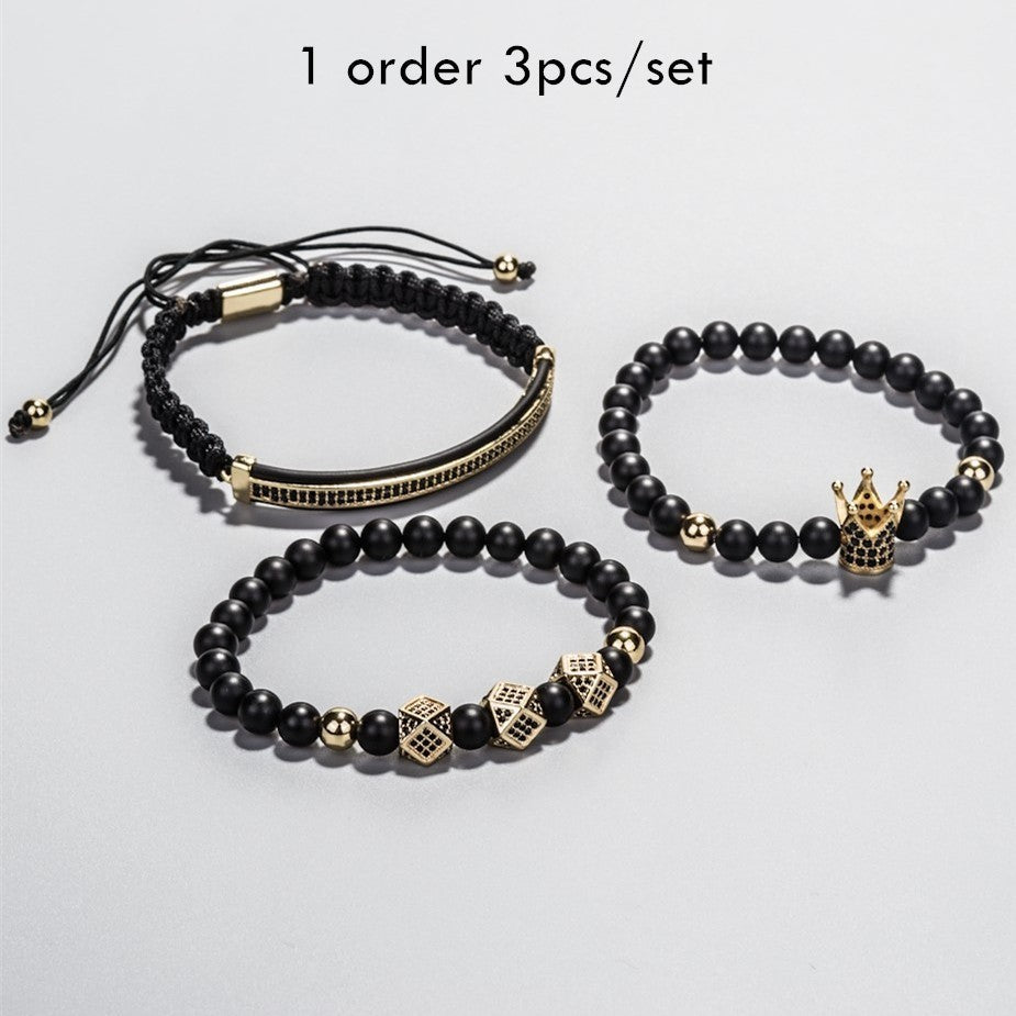 Royal Black Natural Stone Beads Bracelets Set-BOLD InStyle
